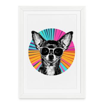 Chihuahua avec lunettes de soleil rétro - Affiche encadrée (27 × 37 cm) - blanc - Devant