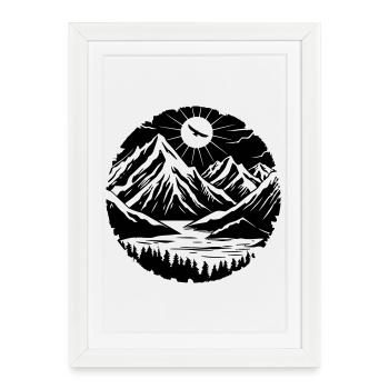 Mountain Landscape Silhouette - Framed poster (27 × 37 cm) - white - Front