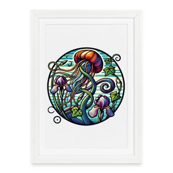 Jardin de méduses irisées - Affiche encadrée (27 × 37 cm) - blanc - Devant