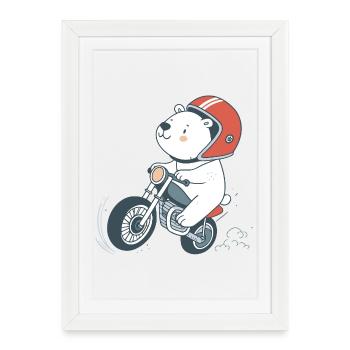 Ourson Motard Cartoonesque - Affiche encadrée (27 × 37 cm) - blanc - Devant