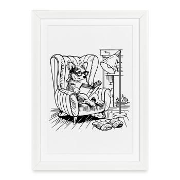 Reading Corgi Dog Vintage Bookish Shirt - Framed poster (27 × 37 cm) - white - Front