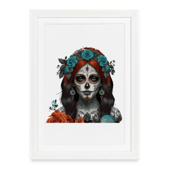 Portrait de la reine du crâne de sucre - Affiche encadrée (27 × 37 cm) - blanc - Devant