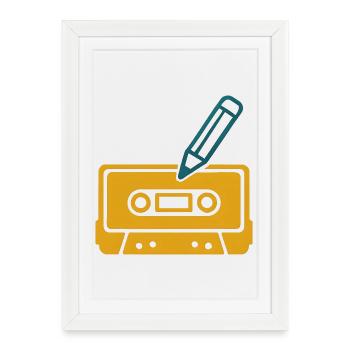 Cassette rétro au crayon - Affiche encadrée (27 × 37 cm) - blanc - Devant