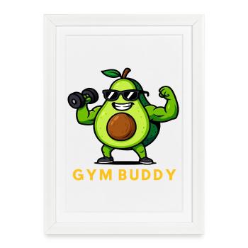 Fitness avocat gym copain musculation dessin animé - Affiche encadrée (27 × 37 cm) - blanc - Devant