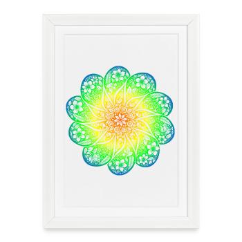Sweat à capuche Mandala arc-en-ciel floral dans le style rétro boho - Affiche encadrée (27 × 37 cm) - blanc - Devant