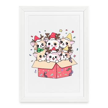 Cat Christmas Santa's Helper Kittens - holiday - Framed poster (27 × 37 cm) - white - Front