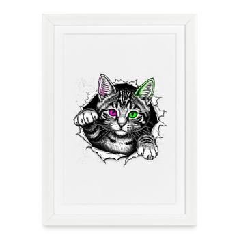 Cute Cat Peeps Out of Crack - Gothic Kitten - Framed poster (27 × 37 cm) - white - Front