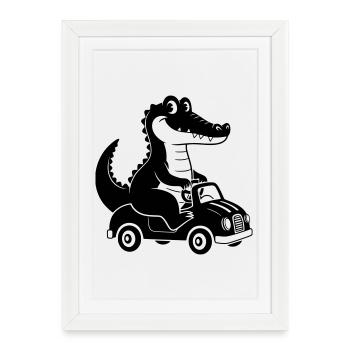 Illustration de dessin animé Crocodile en mouvement - Affiche encadrée (27 × 37 cm) - blanc - Devant