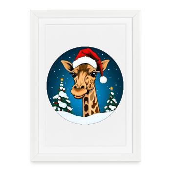 Girafe du Père Noël - Affiche encadrée (27 × 37 cm) - blanc - Devant