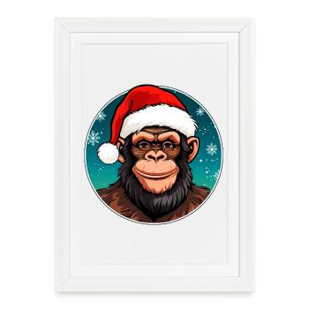 Chimpanzés de Noël - Affiche encadrée (27 × 37 cm) - blanc - Devant
