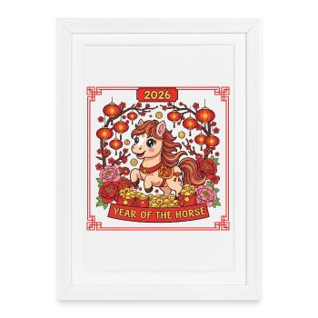 Année du Cheval 2026 – Nouvel An chinois pour K - Affiche encadrée (27 × 37 cm) - blanc - Devant