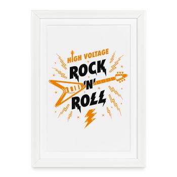 High Voltage Rock N Roll Guitar - Framed poster (27 × 37 cm) - white - Front