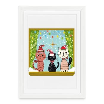 La magie de Noël des chats - Affiche encadrée (27 × 37 cm) - blanc - Devant