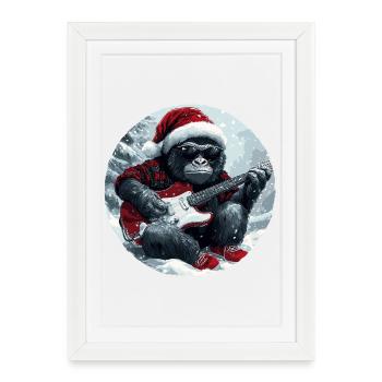 Gorilla Guitare de Noël - Affiche encadrée (27 × 37 cm) - blanc - Devant