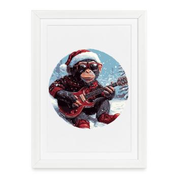 Monkey Christmas Guitar - Framed poster (27 × 37 cm) - white - Front