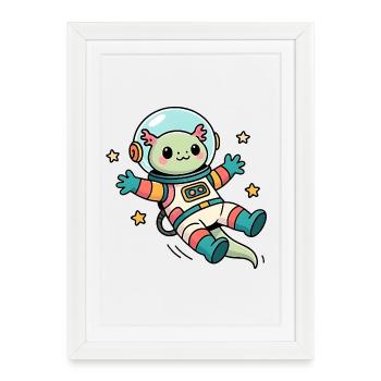 Axolotl Astronaute Kawaii - Affiche encadrée (27 × 37 cm) - blanc - Devant