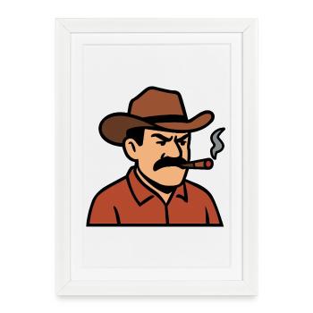 Cow-boy au cigare - Affiche encadrée (27 × 37 cm) - blanc - Devant