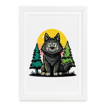 Wood wolf in the circle of the sun - Framed poster (27 × 37 cm) - white - Front
