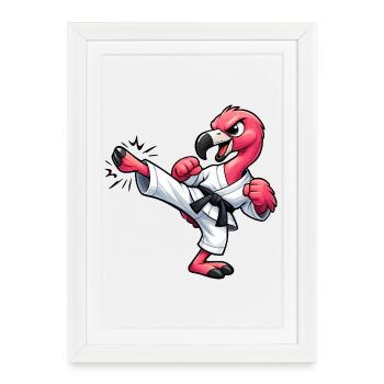 Flamingo Karate Kick Martial Arts Martial Arts - Framed poster (27 × 37 cm) - white - Front