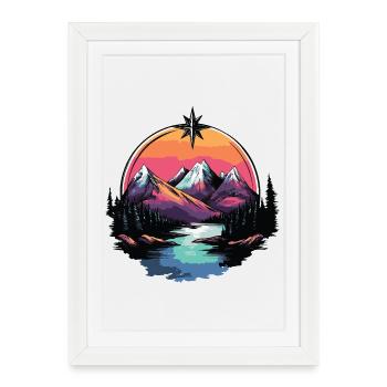 Boussole Paysage Nature des Montagnes - Affiche encadrée (27 × 37 cm) - blanc - Devant
