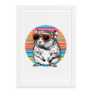 Sonnenbrillen-Hamster im Retro-Rainbow - Gerahmtes Poster (27 × 37 cm) - Weiß - Vorne