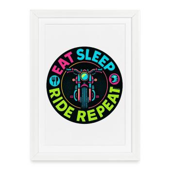 Eat Sleep Ride Repeat - Moto - Biker - Affiche encadrée (27 × 37 cm) - blanc - Devant