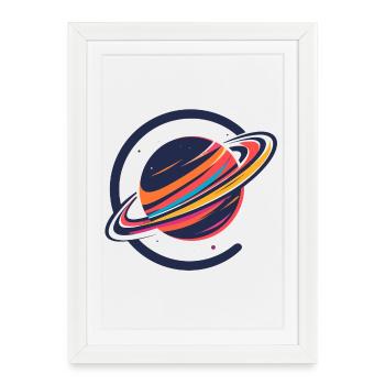 Colorful Planet with Rings Outer Space Motif - Framed poster (27 × 37 cm) - white - Front