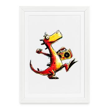 Design rétro cool de boombox Dino - Affiche encadrée (27 × 37 cm) - blanc - Devant