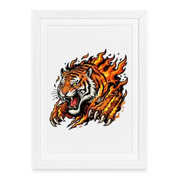 Flames Tiger: Burning Hunt - Framed poster (27 × 37 cm) - white - Front
