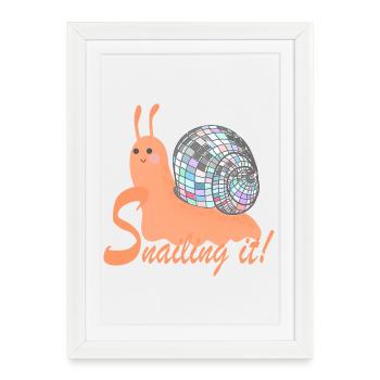 Escargot ! – Escargot coloré avec boule disco - Affiche encadrée (27 × 37 cm) - blanc - Devant
