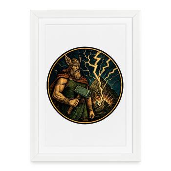 Thor avec un marteau - Affiche encadrée (27 × 37 cm) - blanc - Devant