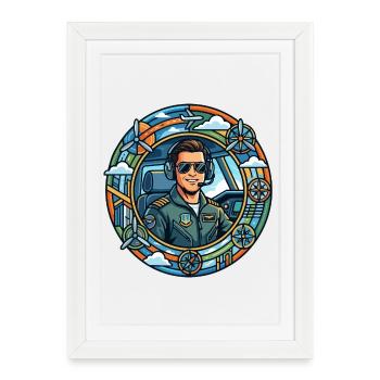 Comic Pilot in the Cockpit Sightseeing Flight - Framed poster (27 × 37 cm) - white - Front