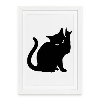 Black Cat – Devil Horns Silhouette - Framed poster (27 × 37 cm) - white - Front