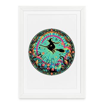 Wild Forest Magic Witches' Flight Psychedelic Motif - Framed poster (27 × 37 cm) - white - Front