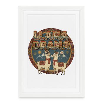 Llama Drama Retro Alpagas Mountains Design - Affiche encadrée (27 × 37 cm) - blanc - Devant