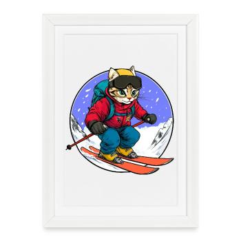 Cat Skis - Affiche encadrée (27 × 37 cm) - blanc - Devant