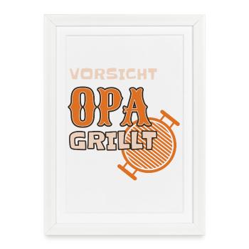 Attention : grand-père grille une tenue de barbecue drôle - Affiche encadrée (27 × 37 cm) - blanc - Devant