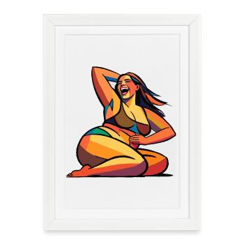 Smiling beach silhouette in bright colors - Framed poster (27 × 37 cm) - white - Front