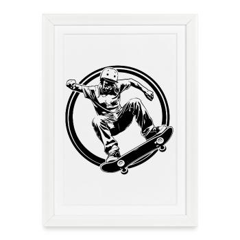 Silhouette de skateboard Man Skateboard - Affiche encadrée (27 × 37 cm) - blanc - Devant