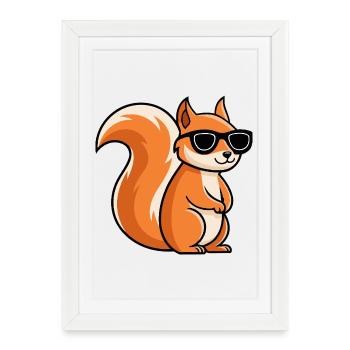 Écureuil lunettes noires cartoon - Affiche encadrée (27 × 37 cm) - blanc - Devant