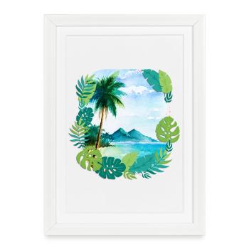 Vacances de rêve à Palm Island : voyage en mer à Hawaii Beach - Affiche encadrée (27 × 37 cm) - blanc - Devant