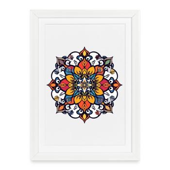 Fleurs de Mandala Fleurs : Jeu abstrait symétrique des couleurs - Affiche encadrée (27 × 37 cm) - blanc - Devant