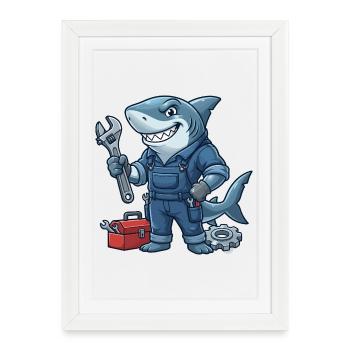 Motif mécanique du requin à la visse - Affiche encadrée (27 × 37 cm) - blanc - Devant