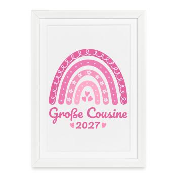 Große Cousine 2027 Boho Regenbogen rosa - Gerahmtes Poster (27 × 37 cm) - Weiß - Vorne