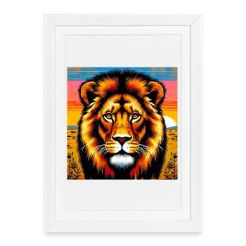lion - Affiche encadrée (27 × 37 cm) - blanc - Devant
