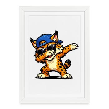 Dabbing Bobcat - Framed poster (27 × 37 cm) - white - Front