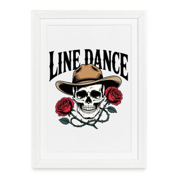 Crâne de danse en ligne avec des rosiers chapeau de cowboy - Affiche encadrée (27 × 37 cm) - blanc - Devant