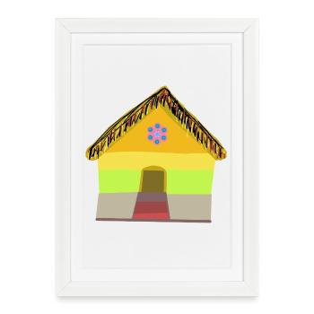 Maison de village colorée au toit de chaume - Affiche encadrée (27 × 37 cm) - blanc - Devant
