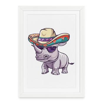Sombrero drôle de Rhino - Affiche encadrée (27 × 37 cm) - blanc - Devant