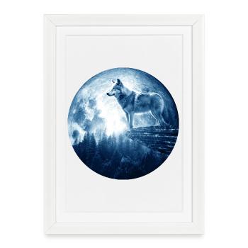 Loups hurlant Épopée Épopée Forêt Lunaire Loups - Affiche encadrée (27 × 37 cm) - blanc - Devant